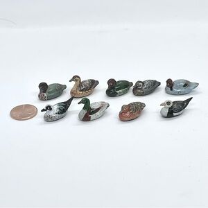 Vintage Hand Painted Wood Duck Miniature Mini Tiny Figurines, Decoys 1” Set of 9